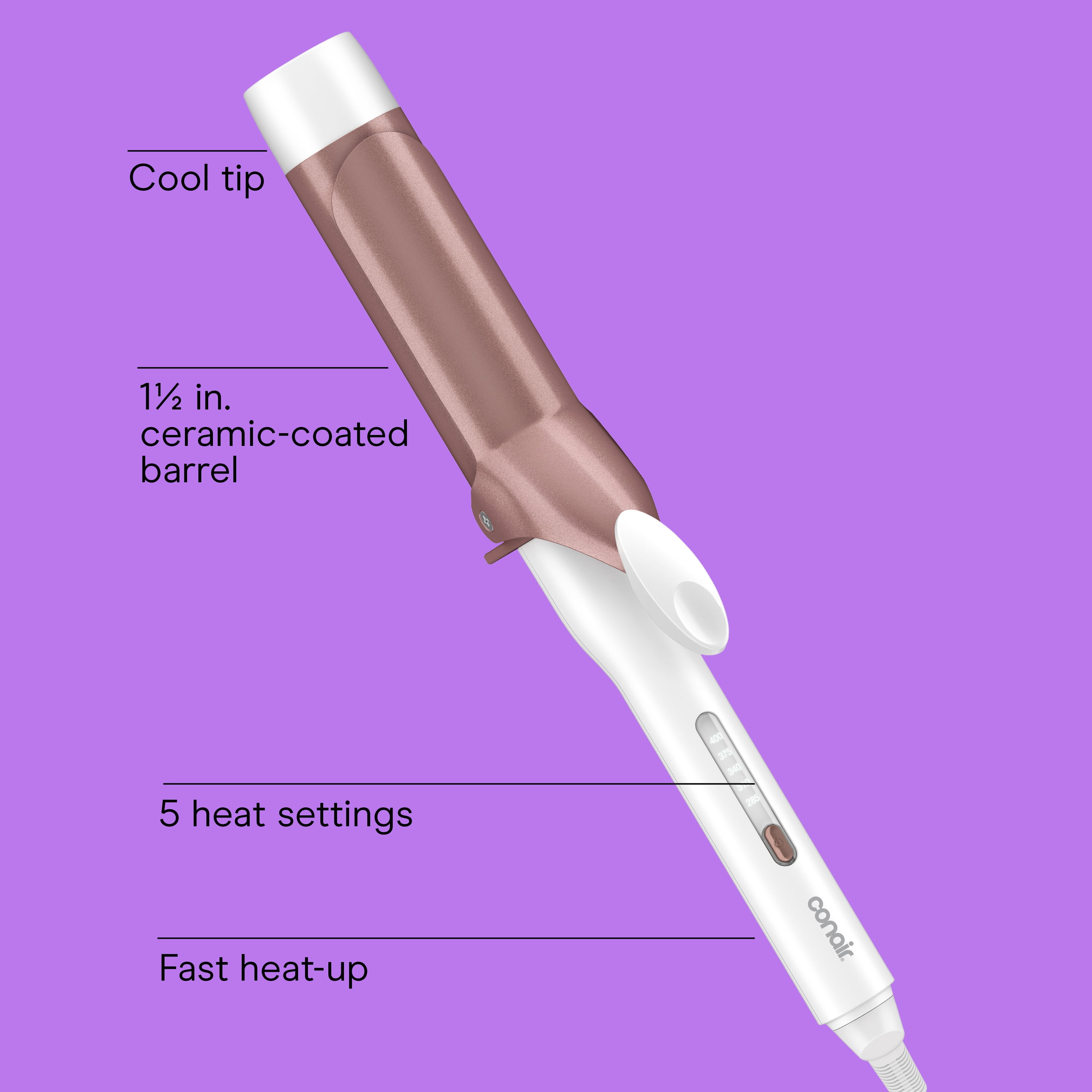 Conair Double Ceramic 1-1/2" Curling Iron, Creates Loose Curls & Beachy Waves, LED Screen, 5 Heat Settings