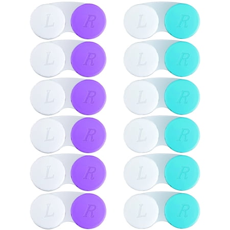QVVQ 12PCS Contact Lens Case, Contact Lens Box Left/Right Eyes Holder Container, Outdoor Mini Contact Lens Soak Storage Kit for Travel&Home.(6Purple+ White, 6Green+ White)