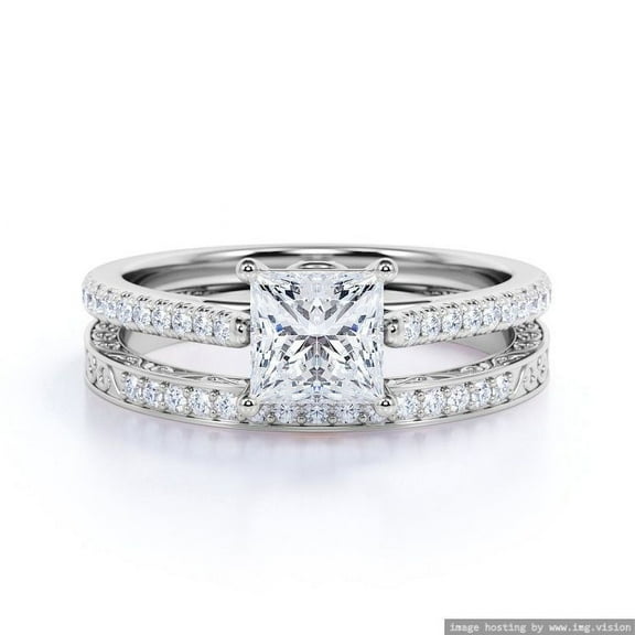 Moissanite Ring 1.40 ct square Princess cut solitaire Engagement Set925 Sterling Silver (Solid) Ring Size - 4 US