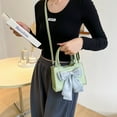 thumbnail image 5 of Women's bow handbag new fashion simple shoulder slung artificial leather handbag. - green, 5 of 6