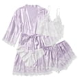 thumbnail image 3 of CAIVO Pajamas Set Women's Pyjama Set Silk Long Sleeve Robe With Night Tops And Shorts Casual Plain Sleepwear Breathable Homewear, 3 of 7