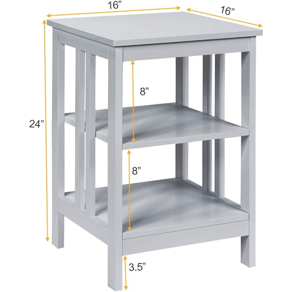 Finihen Side Table, Sofa Side Table, Bed Side Table, 3-Tier Nightstand Sofa Side Table with Baffles and Round Corners, for Living Room, Bedroom, Gray