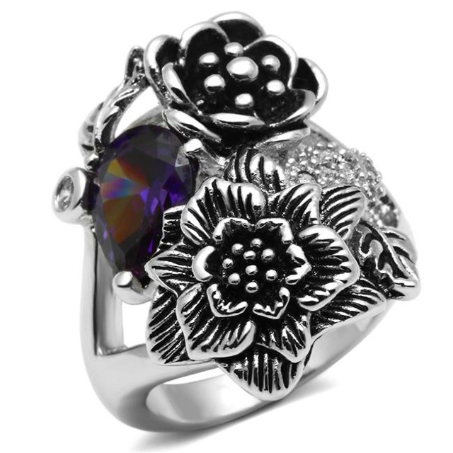 Alamode 3W250-8 Femmes Bague en Laiton Rhodié avec AAA Grade CZ en Fuchsia - Taille 8