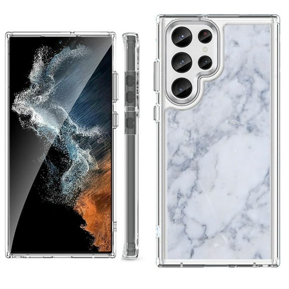 Shockproof Bumper Phone Case for Samsung Galaxy S23 Ultra 5G, by OneToughShield ® - Marble / Clouds