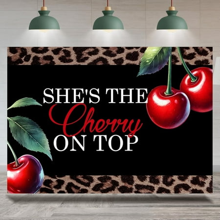 7x5FT Happy Birthday Backdrop for Women She s Cherry On Top Leopard Photography Background Girls Happy Birthday Party Decorations Supplies Cake Table Banner Photo Booth Props