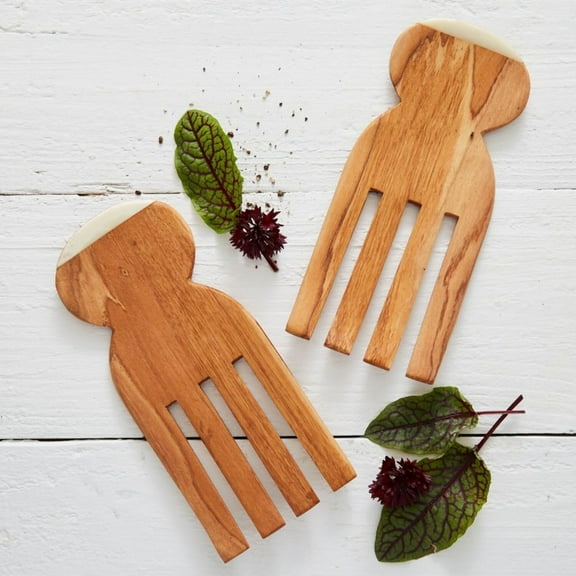 Short Hands Wood Bone Salad Server Set