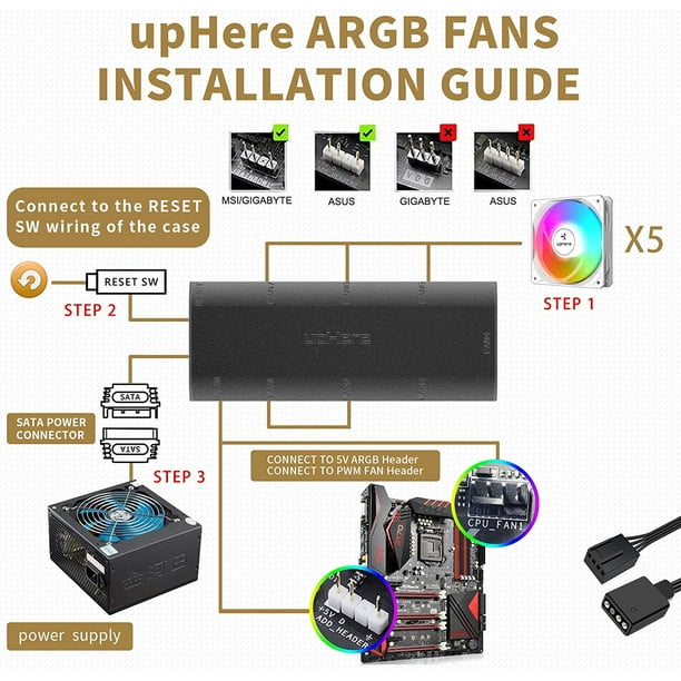 upHere 120mm Case Fan,Support 5V ARGB  