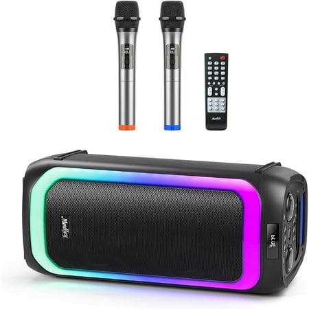 MusyVocay Karaoke Machine for Kids Adults, Portable Bluetooth Speaker with  2 UHF Wireless Microphone, PA System with Remote Control, LED Lights for
