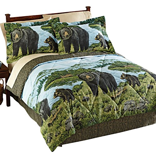 Collections Etc Woodland Bear Comforter Set 4 pc, Queen, Multi