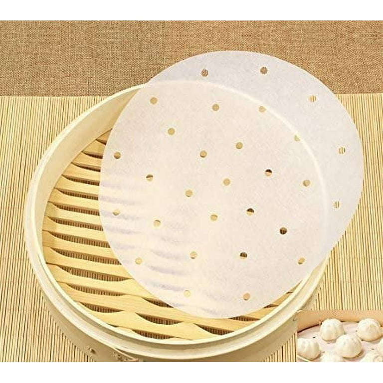 100pcs Air Fryer Liners, Besego 7inch Bamboo Steamer Liners, Premium Perforated Parchment Steaming Papers, Non-Stick Steamer Mat, Perfect for 3.4~3.7