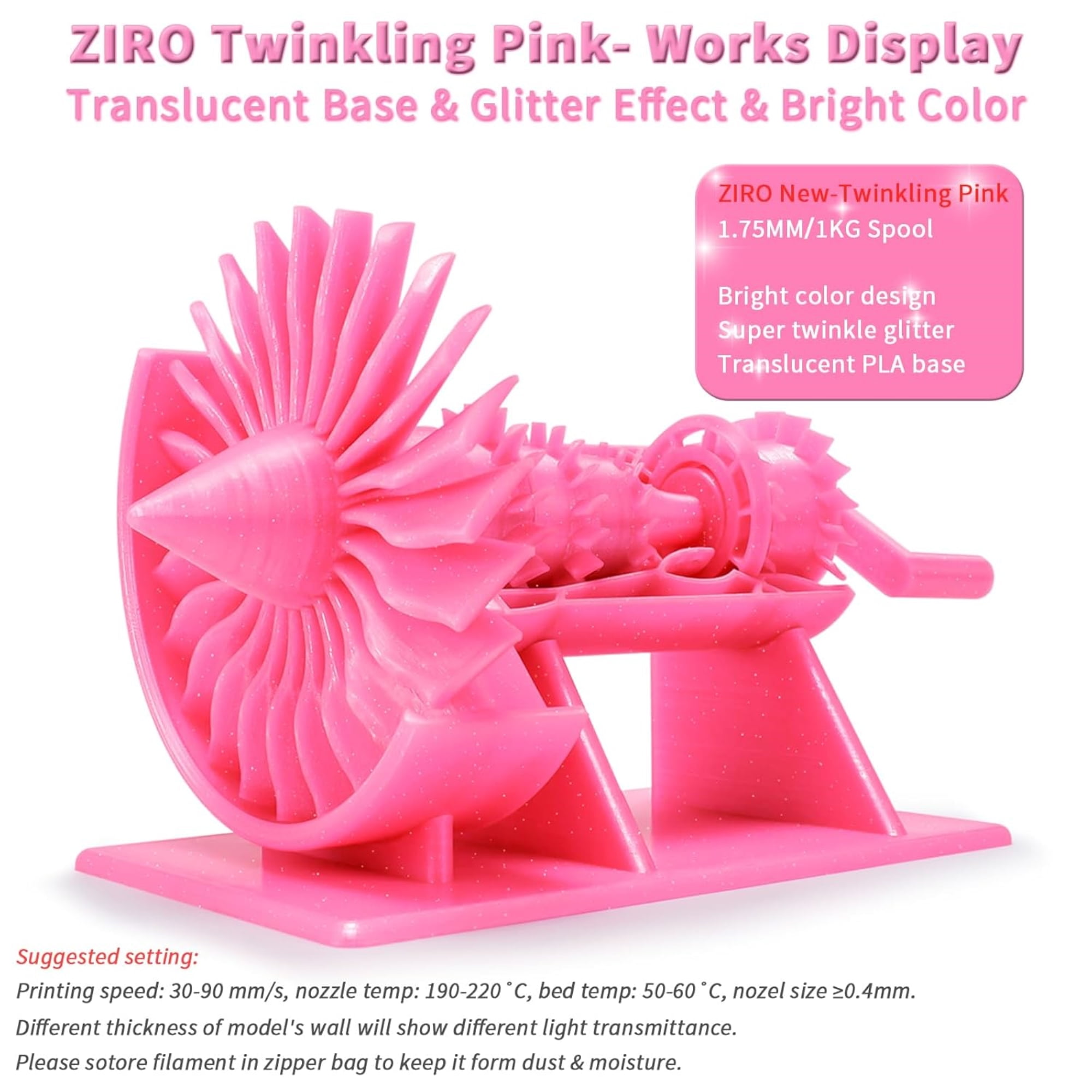 Ziro 3D Twinkling PLA Filament 1.75mm 1kg, Pink