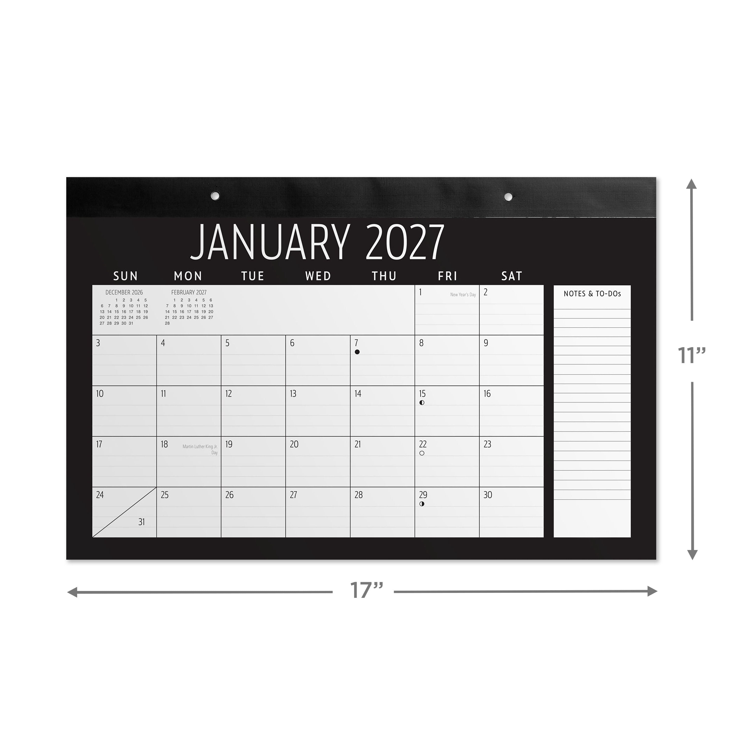 Pen+Gear 2027 Black Desk Pad Calendar 17x11 January-December