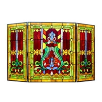 CHLOE Tiffany-glass 3pcs Folding Victorian Fireplace Screen 44" Wide