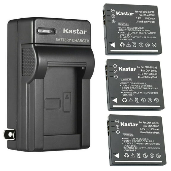 Kastar 3-Pack Battery and AC Wall Charger Replacement for Panasonic CGA-S008 CGA-S008A CGA-S008A/1B CGA-S008E CGA-S008E/1B, DMW-BCE10 DMW-BCE10E DMW-BCE10PP, VW-VBJ10 VW-VBJ10E-K VW-VBJ10PP1K RP-BP70L