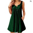 thumbnail image 1 of Robe Plissée à Boutons pour Femmes, Robe Débardeur à Col Rond avec Poche, Vert Foncé, TG, 1 of 6