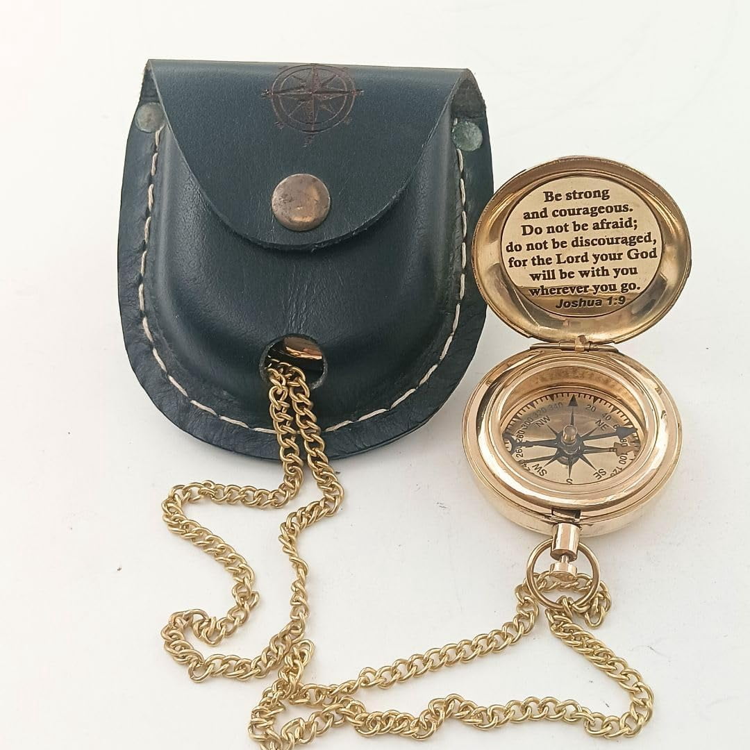 Joshua 1:9 Engraved Brass Compass- Push Open - Communion, Confirmation Baptism Gifts 1st Communion Gifts for Boys