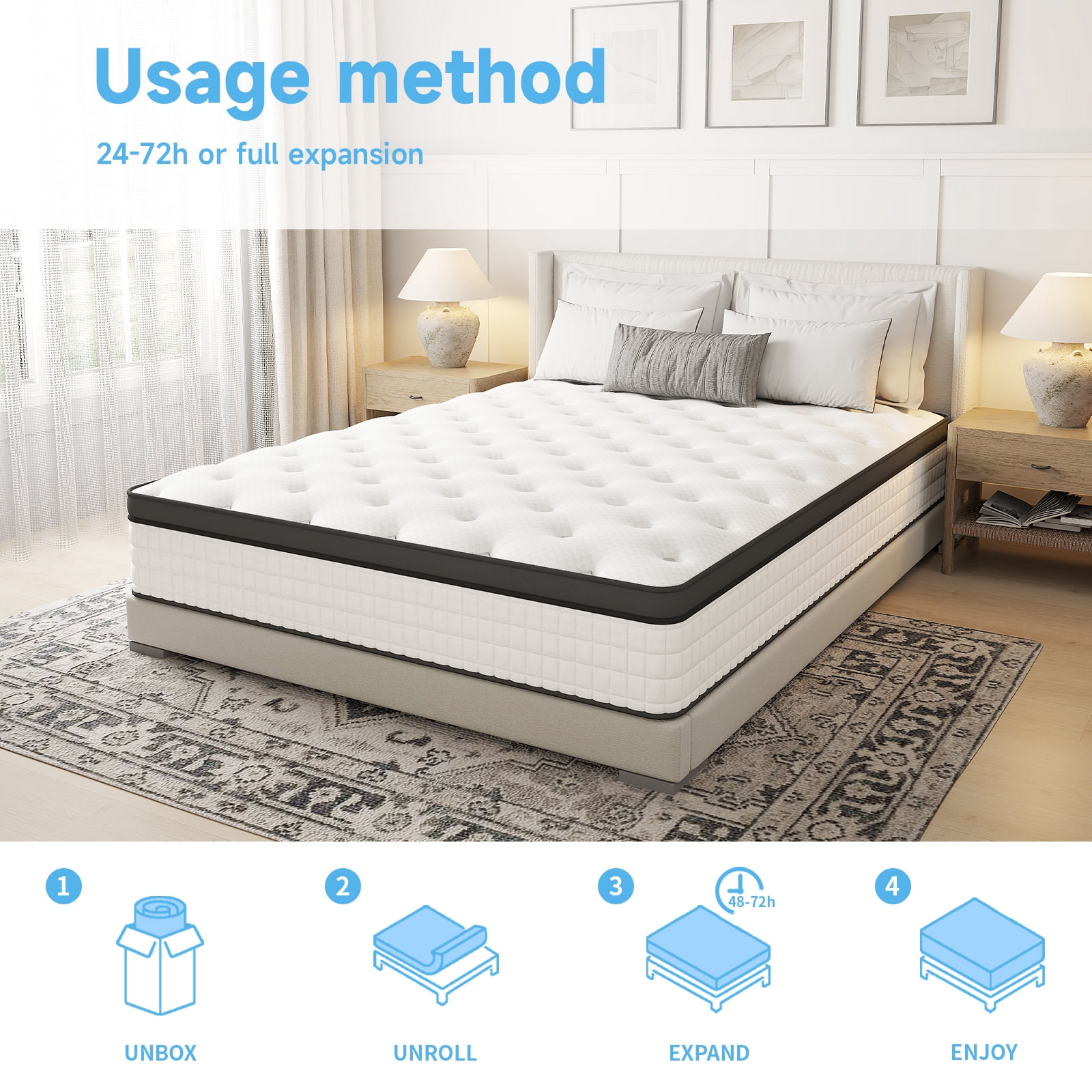 Evitormill 12" Full Size Hybrid Spring Boxed Mattress - Medium Firm Memory Foam