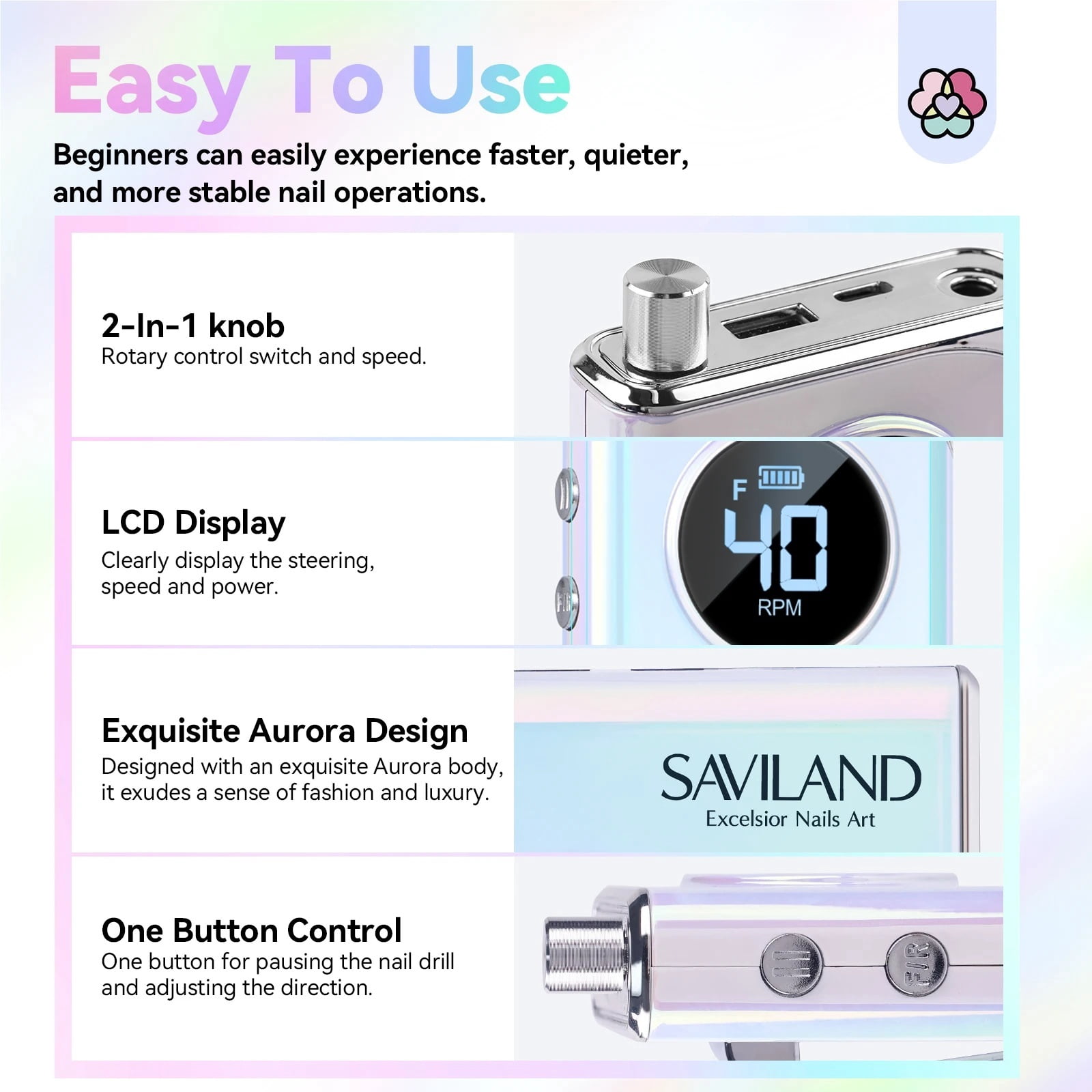 Professional Rechargeable 40000RPM Electric Nail Drill Machine with 12 Drill Bits Nail File for Acrylic Nails Removing