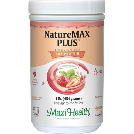 Maxi NatureMAX Plus Soy Protein Powder – Energy & Diet Support – Strawberry Flavor – 1 lb