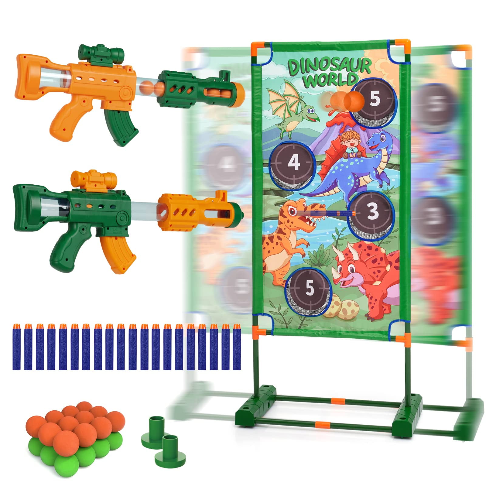 EastVita Dinosaur Shooting Games for Kids, Moving Target Game Toys for 5 6 7 8 9 10 Year Old Boys, 2PK Toy Gun with Foam Bullets Indoor Activities for Kids Ages 3+