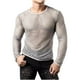 thumbnail image 1 of pstuiky camisas de hombre de manga larga, Camisa informal de manga larga con cuello redondo y diseño de red de pesca hueca para hombre, color liso salir tops s, 1 of 6