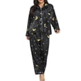 thumbnail image 1 of Conjunto de pijamas de mujer de manga larga de satén suave con cuello con muescas y botones, 1 of 7