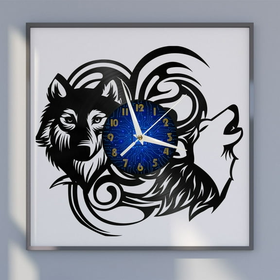 Howling Wolf 12 Inch Vinyl Record Wall Clock - Silent, Creative, and Unique Clock for Living Room, Entryway, or Bedroom Decor - Perfect Gift Idea(12 inchs B without LED)