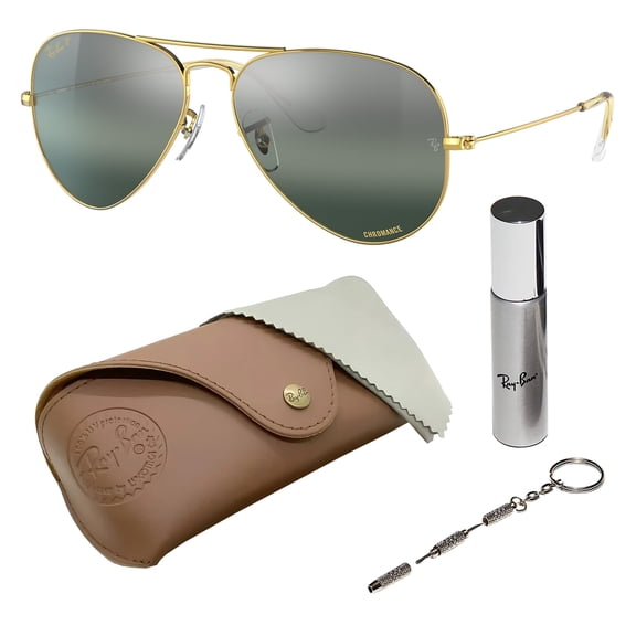 Ray-Ban RB3025 AVIATOR CHROMANCE POLARIZED Pilot Shaped Sunglasses for Men & Women - Includes Official Rayban Eyewear Kit - Ideal Formal & Casual Wear Sunglasses - Silver/Blue Lens
