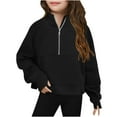 thumbnail image 2 of Loopsun Kids Winter Tops, Toddler Zipper Sweatshirts, Toddler Girls Solid Stand Collar Half Zip Long Sleeve Sweatshirt with Thumb Holes Black, 9-10Years, 2 of 4