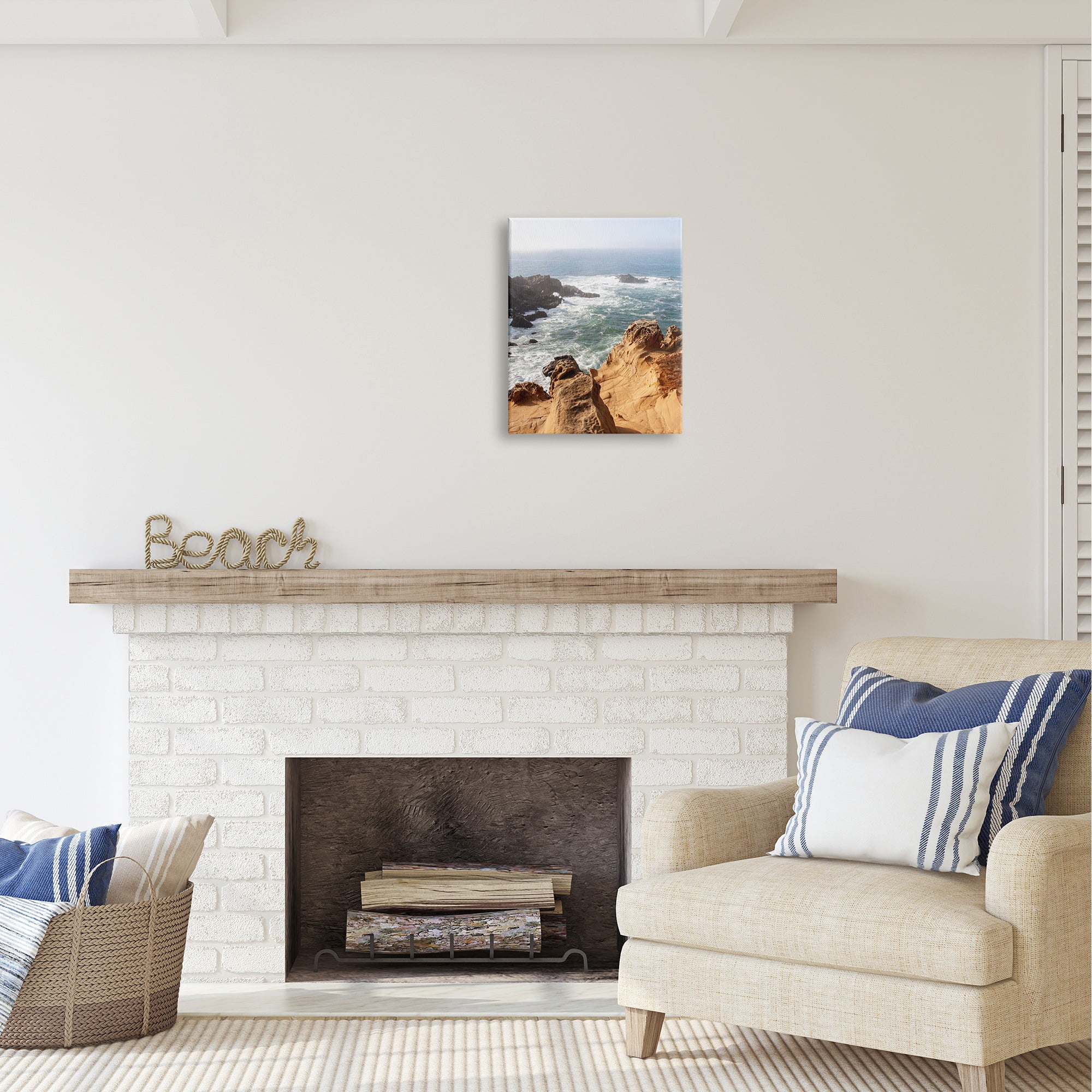 Stupell Industries Sea Cove Splashing Waves Landscape Photography Gallery Wrapped Canvas Art Print Wall Art, 16 x 20