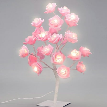 Furnizone Table Lamp Rose Tree Lamp with AC Adapter Flexible Pink Flower Desk Lamp Bedside Lamp Tree Light for Party Bedroom Living Room Wedding Holiday Home Indoor Decoration 24 Warm White LEDs