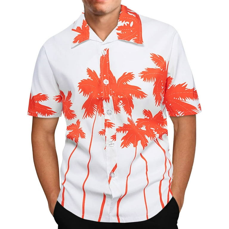 ZCFZJW Men's Hawaiian Shirt Quick Dry Tropical Aloha Shirts Casual Button  Dwon Regular Fitted Short Sleeve Beach Holiday Shirts Orange XL