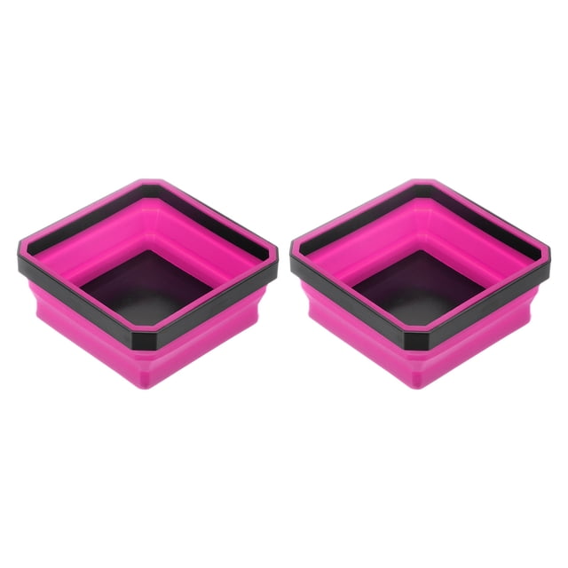 Uxcell 2Pcs Bandeja de Piezas Magnéticas Plegable Trays de Herramientas Cuadradas Pequeñas Organizador de Piezas Metálicas Rojo Rosa