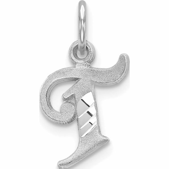 10K White Gold 10Kw Diamond-Cut Initial T Charm (17 X 10) Made In United States -Jewelry By Sweet Pea