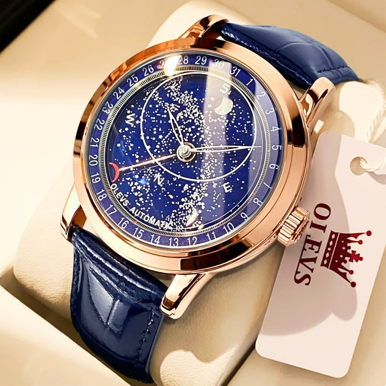Botsing lip bedenken OLEVS Men's Watches Moon Phase Automatic Mechanical Watch for Man Blue Leather Luxury Dress Waterproof Luminous Wristwatch - Walmart.com Botsing lip bedenken OLEVS Men's Watches Moon Phase Automatic Mechanical Watch for Man Blue Leather Luxury Dress Waterproof Luminous Wristwatch - Walmart.com