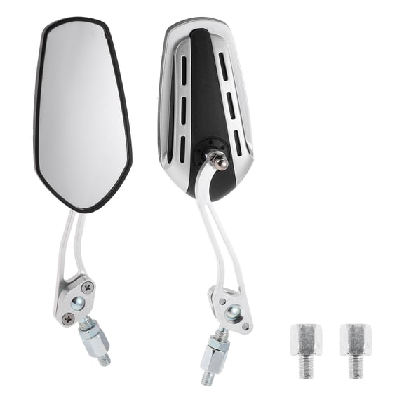 Unique Bargains 1 Set Universal Motorcycle Rear View Mirrors Adjustable Bar End Side Mirrors Mount M8/M10 Chrome Silver Tone Aluminum Alloy Plastic Prismatic Shape
