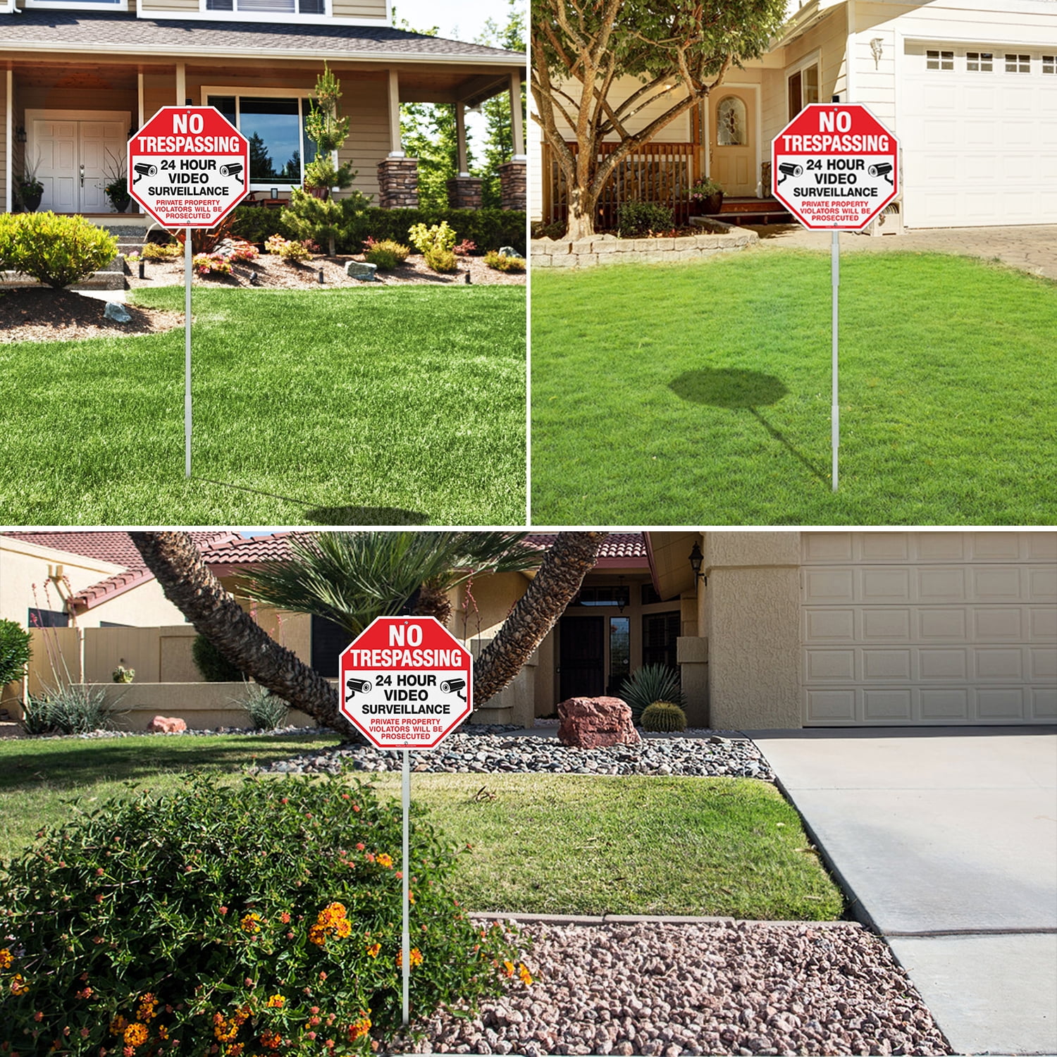 Faittoo No Trespassing Signs Private Property with 42" Stake for Outside, 10"x10" Video Surveillance Sign, Rust Free Reflective Aluminum