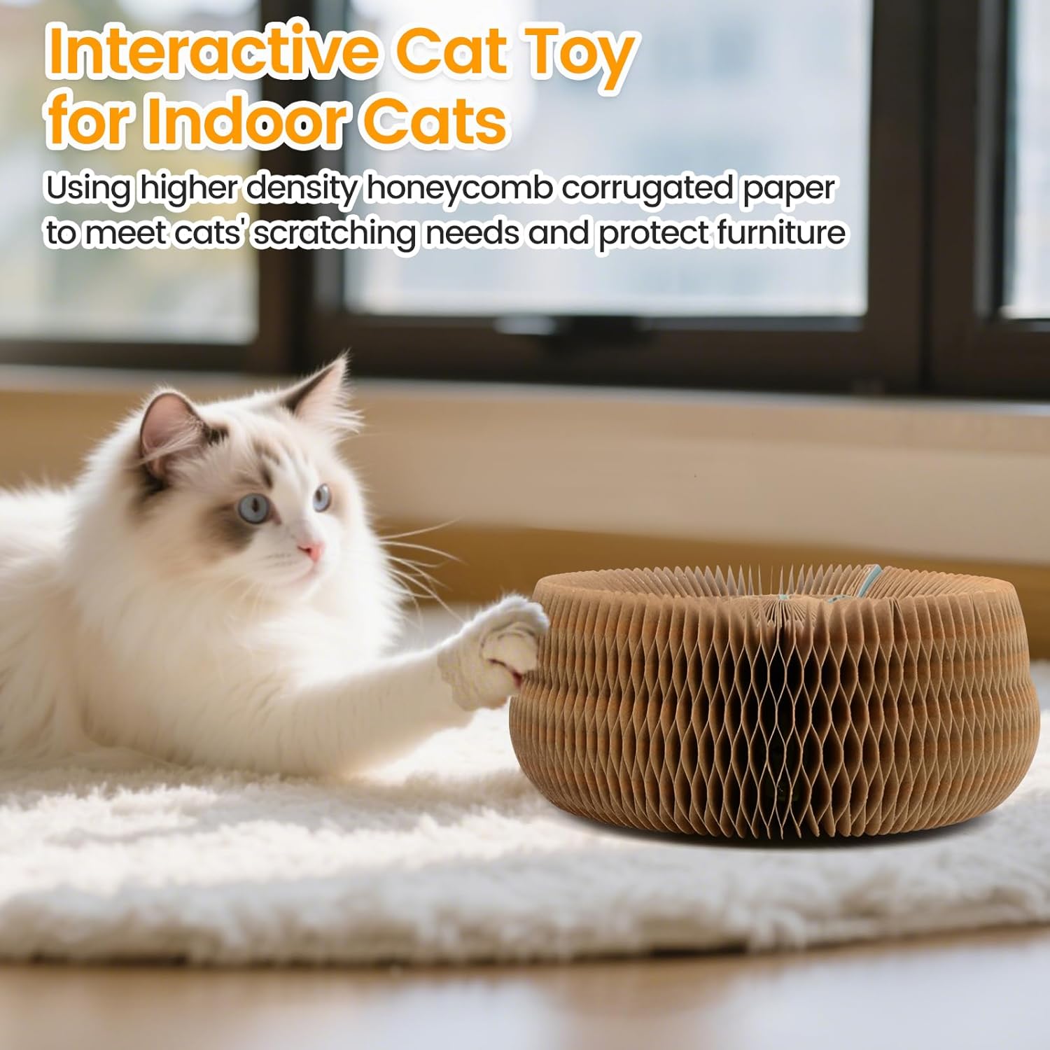 THBN Upgraded-Magnetic Magic Organ Cardboard Cat Scratcher Toy with 2 Balls for Mental Physical Exercise, Multi-Shape Interactive Cardboard Cat Toy for Indoor Cats Flip with Fun, Brown/Gray,M, 1PCS
