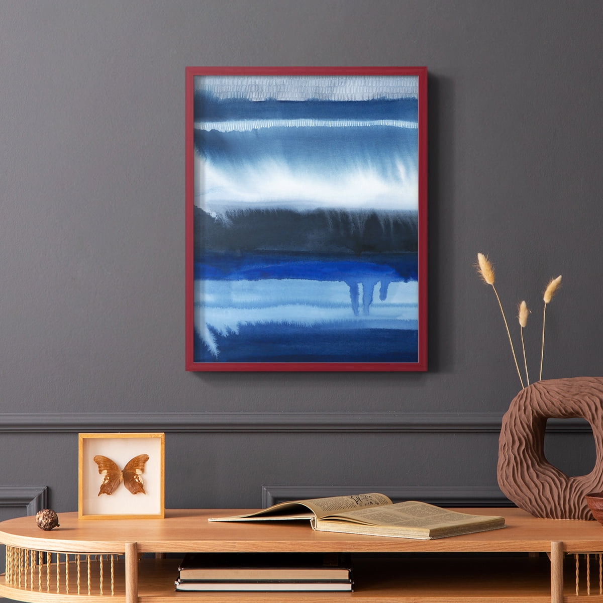 Deep Blue Shore II Framed Print in Red Solid Wood Framed Print No Nail Hanging