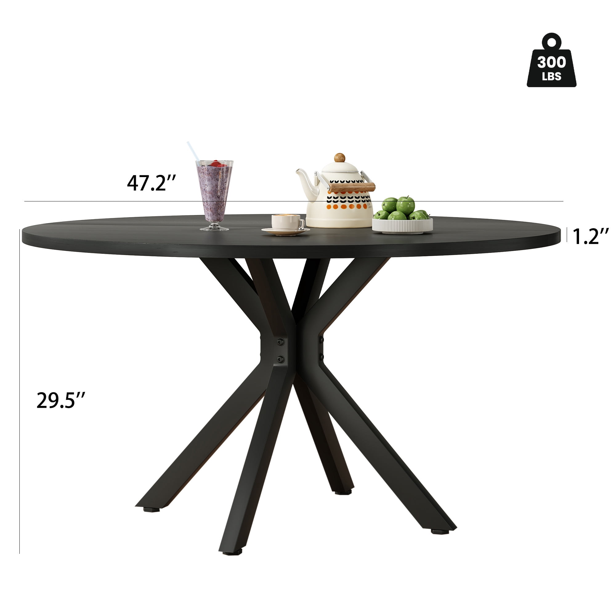 MAYEERTY 47"Round Modern Dining Table Fits 4-6, Farmhouse Style,Metal Frame for Kitchen/Dining Room, Black