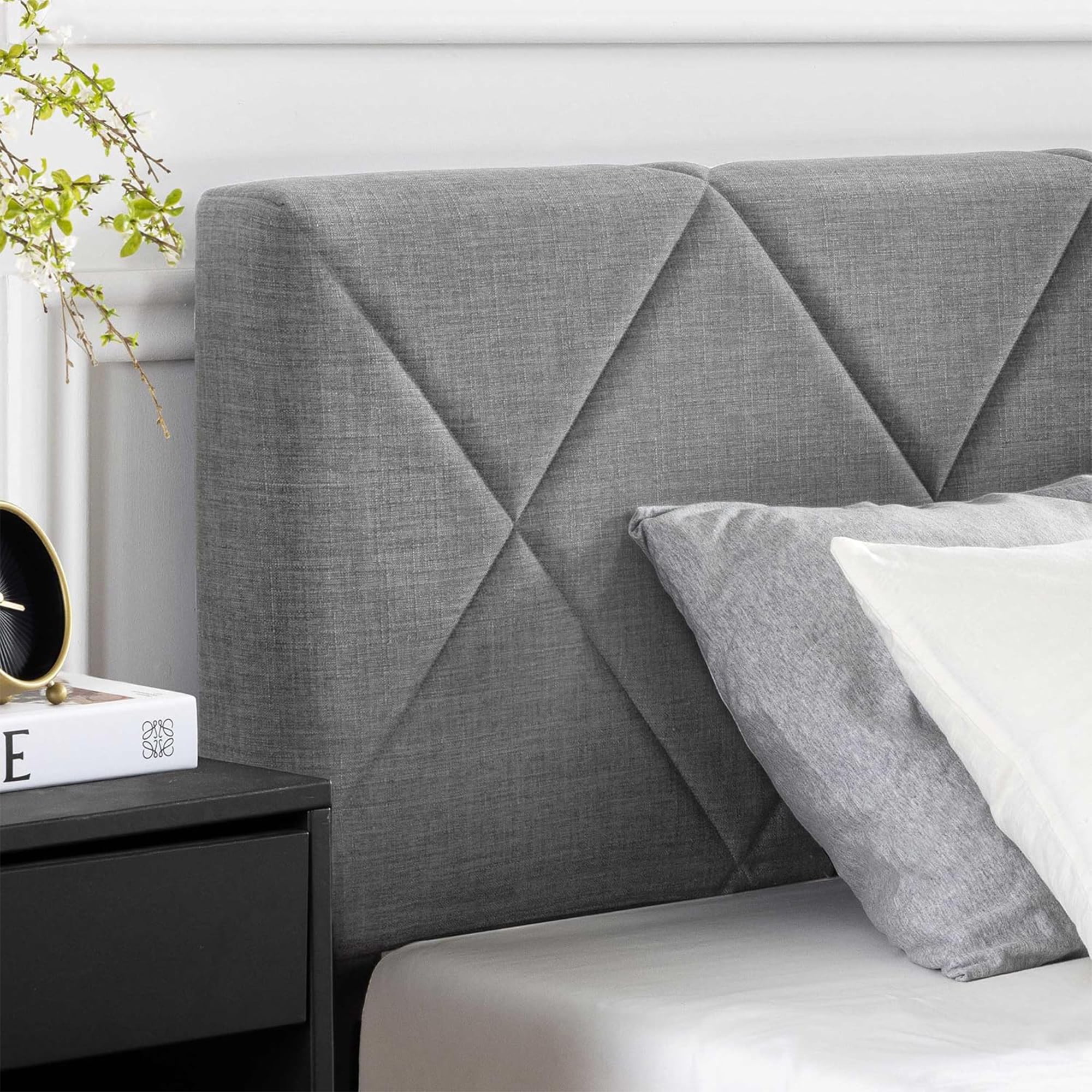 Mellow Olena Upholstered Platform Bed Frame with Diamond Channel Tufted Headboard, Queen