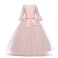 thumbnail image 3 of Flower Girl Dress Long Sleeves Lace Top Tulle Skirt Girls Lace Party Dresses Winter Fall Wedding Bridesmaid Gown 3/4 Sleeve Princess Dresses, 3 of 7