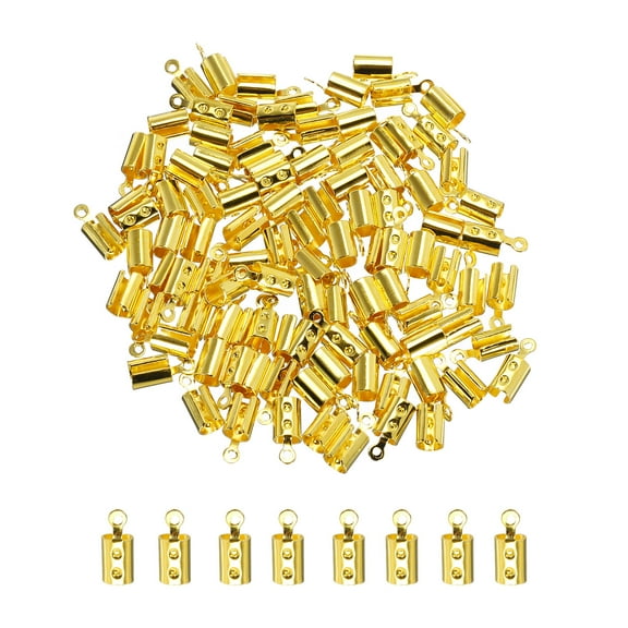 Uxcell 100Pcs Cord End Caps, 4.2mm End Caps Barrel Beads Kumihimo End Caps Iron for DIY Craft (Gold)