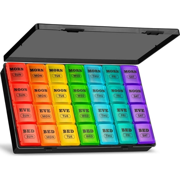 XL Large Weekly Pill Organizer 4 Times a Day, 7-Day Pill Boxes and Organizer AM PM, Big Compartments Pill Case, Monthly Medication Organizer 31 Days D