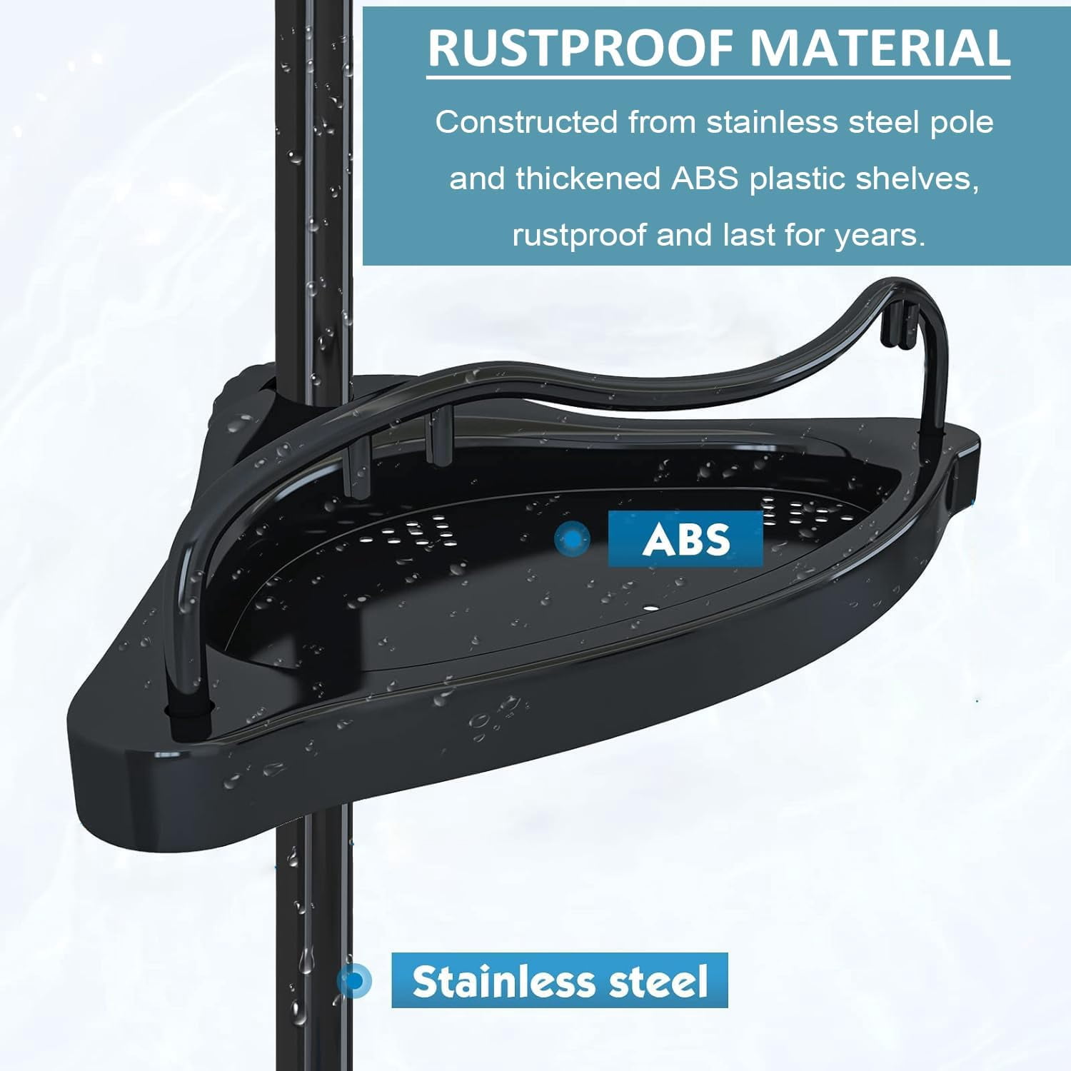 Shower Caddy Corner, No Drilling Rustproof Bathtub Shower Storage Organizer for Bathroom,4-Tier Adjustable Shelves with Tension Pole, Black