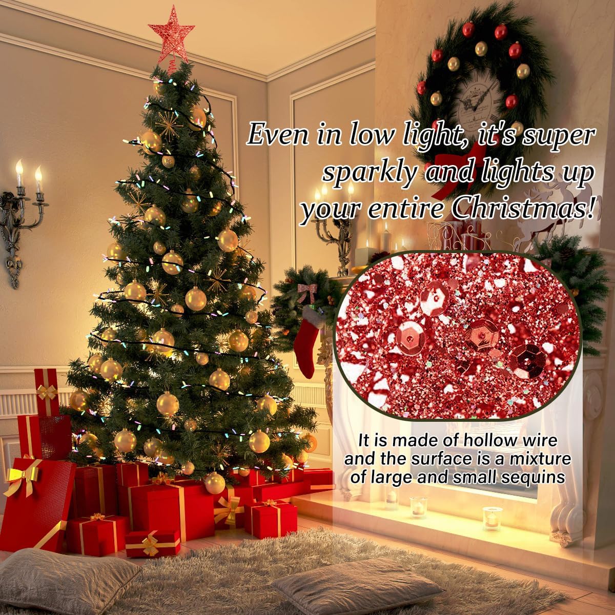 Ototon - Étoile Scintillante Pour Sommet De Sapin De Noël, Décoration De Fête, 20 Cm, Rouge - 3