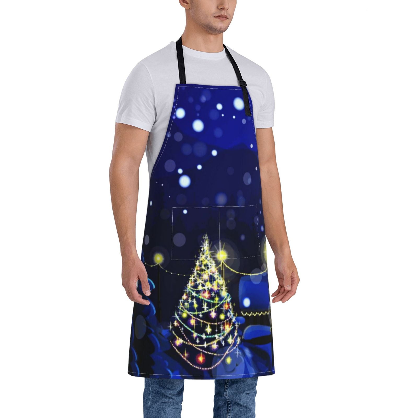 Kdxio Christmas Night Apron with Pockets Adjustable Kitchen Aprons for Men Women Waterproof Aprons for Cooking,Drawing,Crafting, Baking Household Cleaning