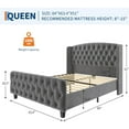thumbnail image 2 of 51" Tall Queen Size Bed Frame with Deep Button Tufted Wingback Headboard and Footboard, Velvet Upholstered Platform Bed Frame, No Box Spring Needed, Easy Assemble, Grey, 2 of 7