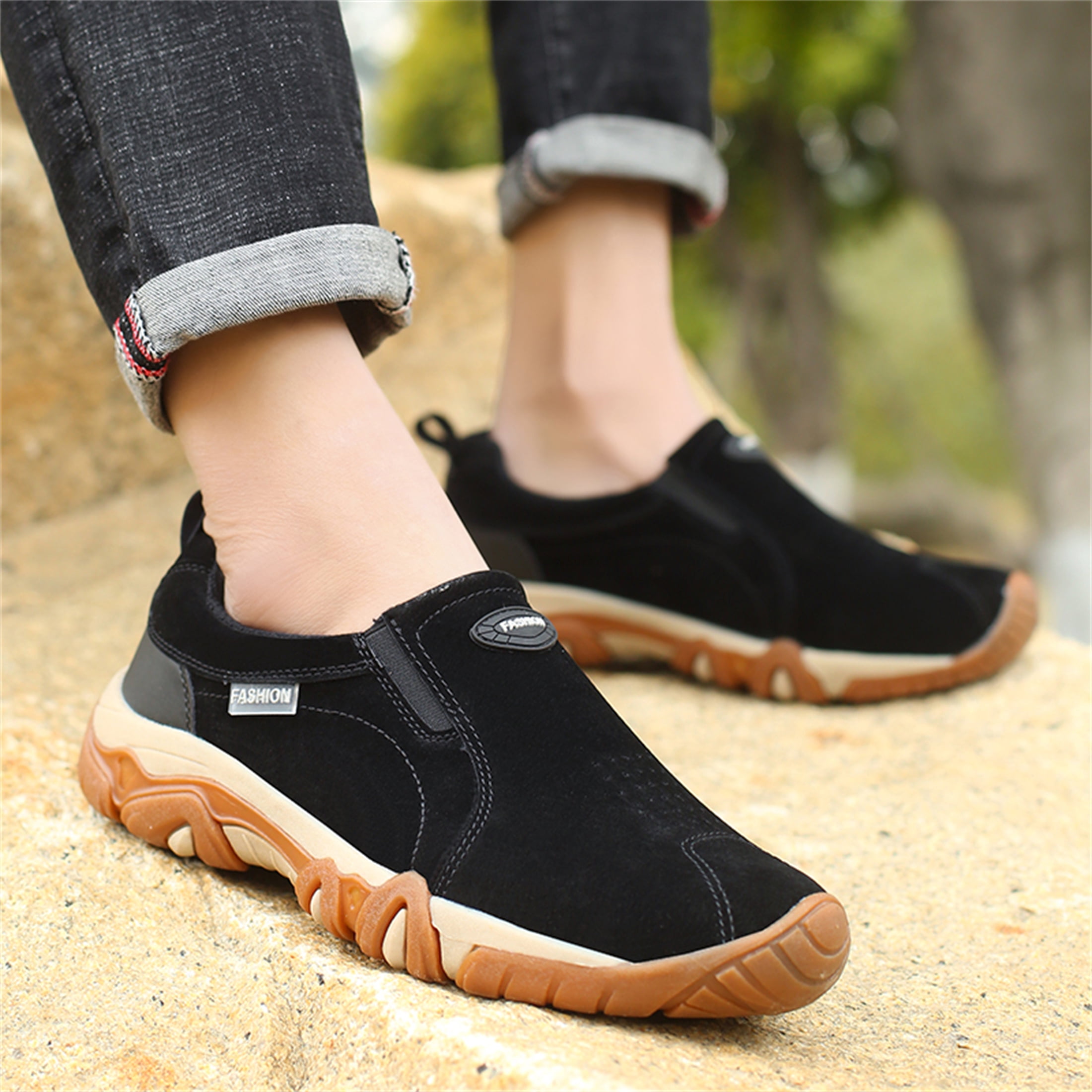 LASUDRAA Mens Outdoor Hiking Shoes Breathable Cushioned Anti-Slip Trailing Sneakers for Trekking Walking Camping