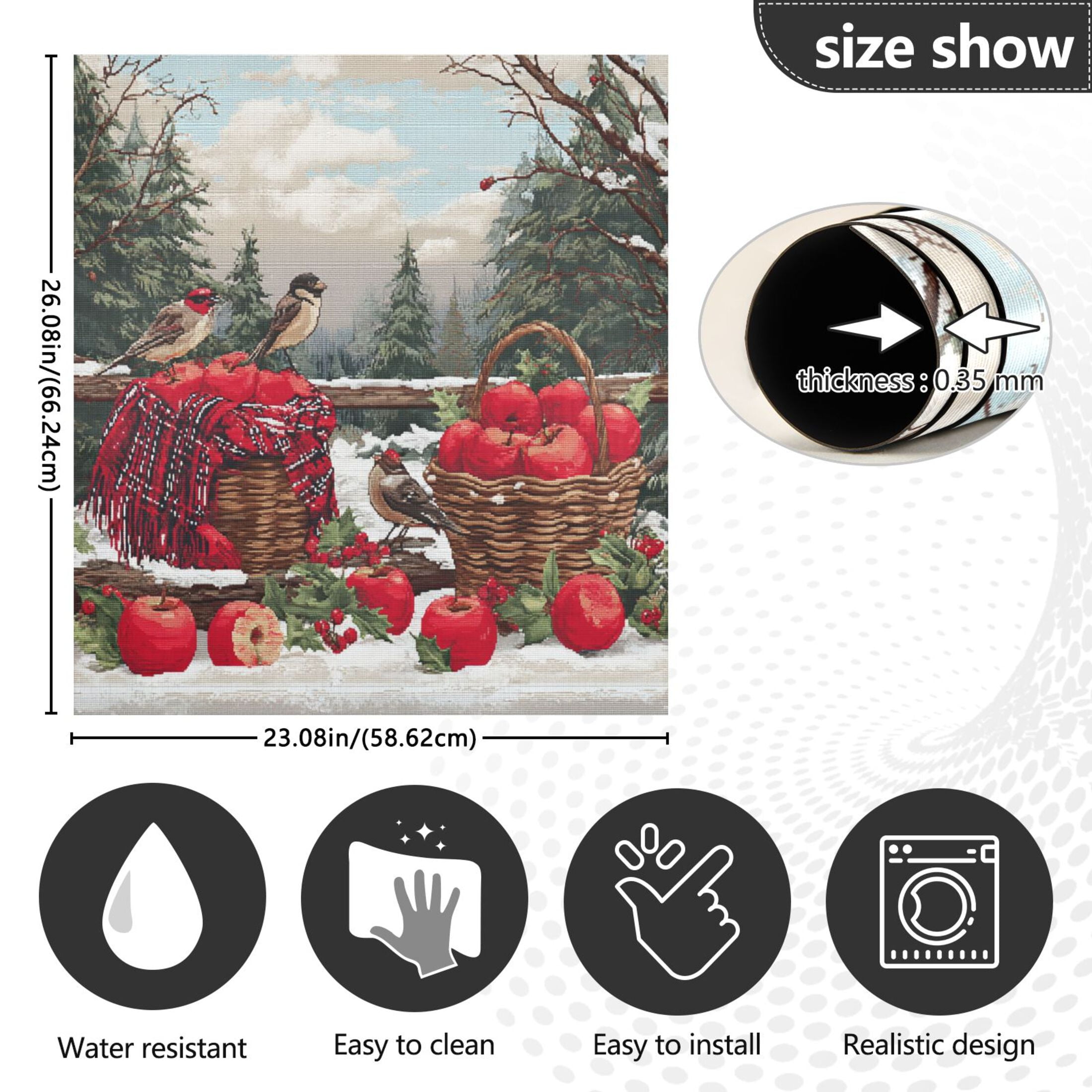 23x26 Inch Magnetic Appliance Cover Dishwasher Sticker Home Decorative Art Kitchen Panel Decal Trimmable Apples and Baskets